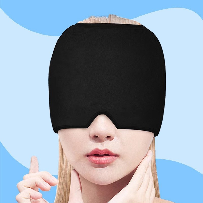 Gel ice compress eye mask relieves migraines, face mask cooling and soothing therapeutic cap, high-quality head cover can be labeled